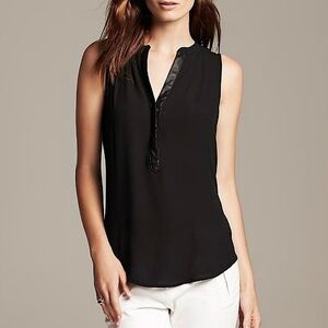 Banana Republic Faux Leather Trim Sleeveless Blouse